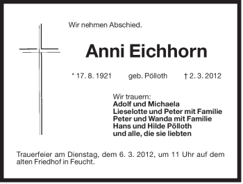 Traueranzeige von Anni Eichhorn von Der Bote
